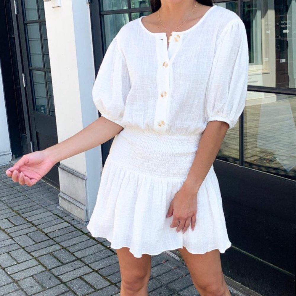 FERNANDINA GAUZE BUTTON FRONT SMOCKED WAIST DRESS-IVORY
